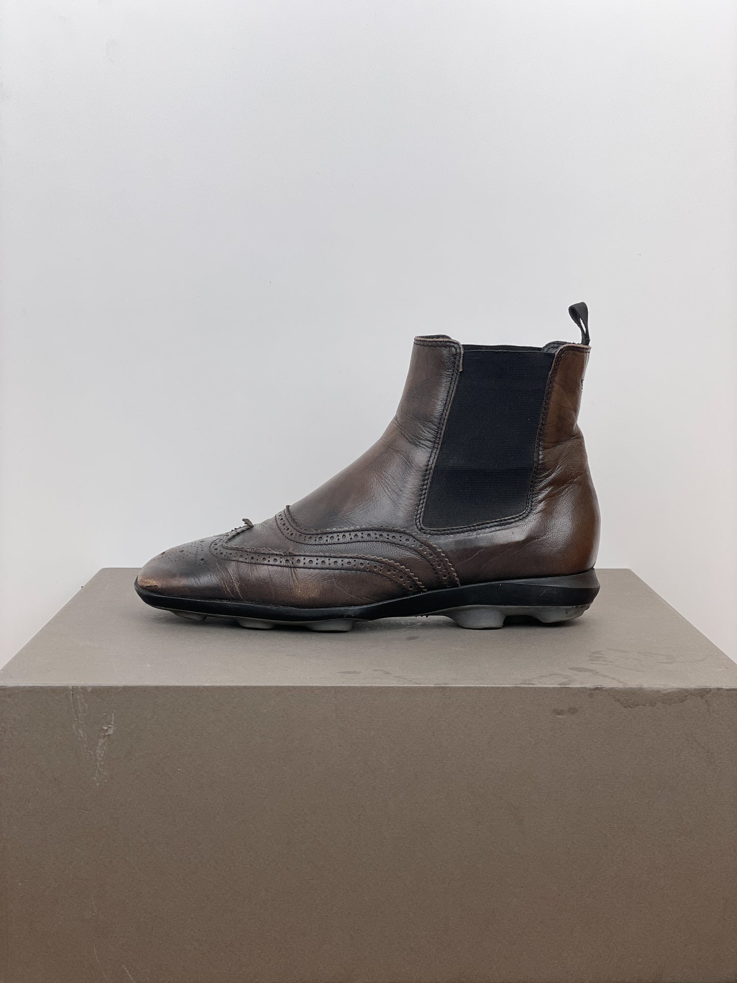 Miu Miu SS99 Square-Toe Spike-Sole Brogue Chelsea Boots