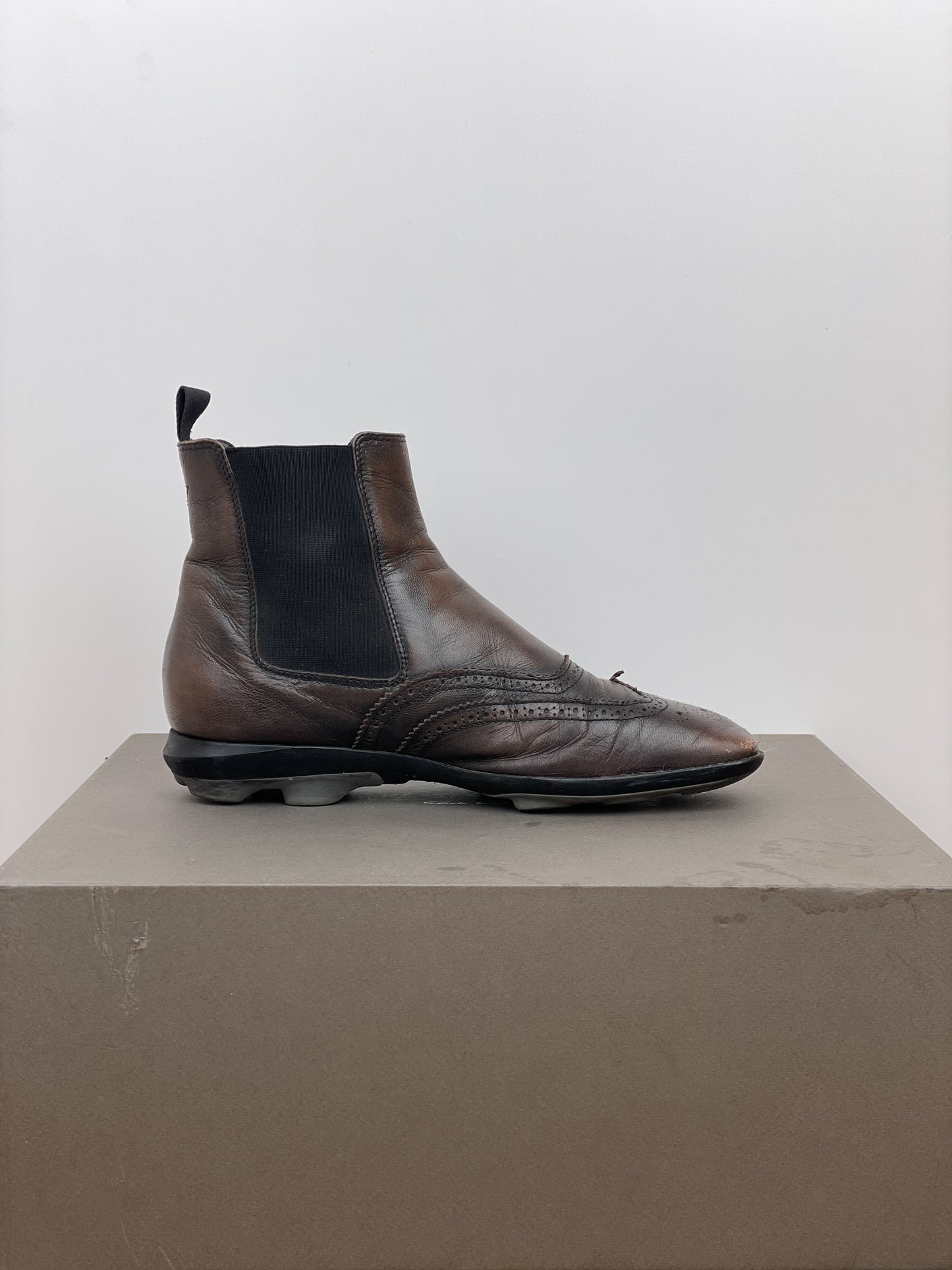 Miu Miu SS99 Square-Toe Spike-Sole Brogue Chelsea Boots