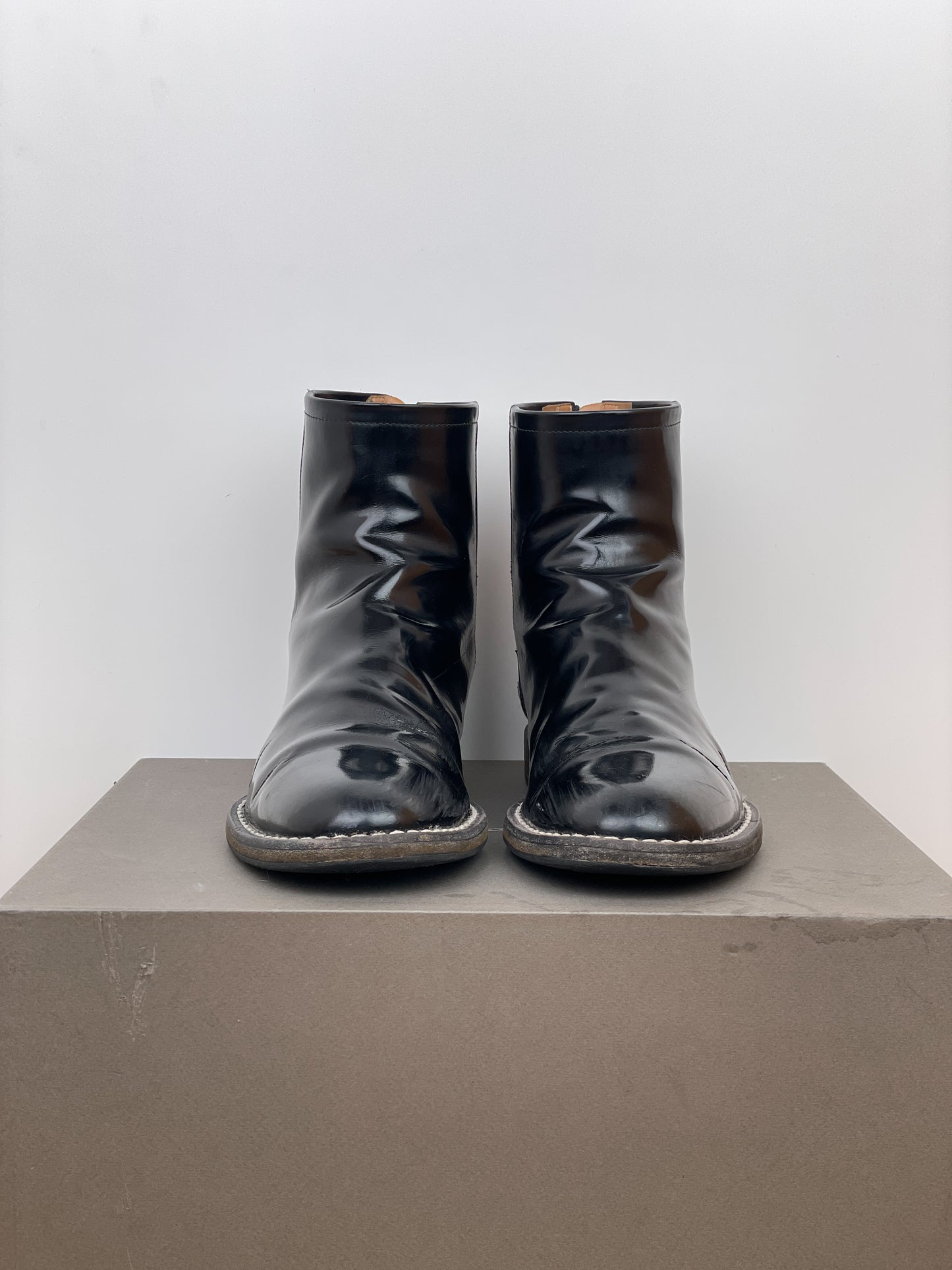 Maison Margiela Patent Leather Backzip Biker Boots