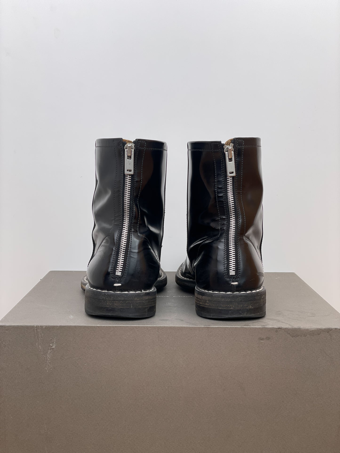 Maison Margiela Patent Leather Backzip Biker Boots