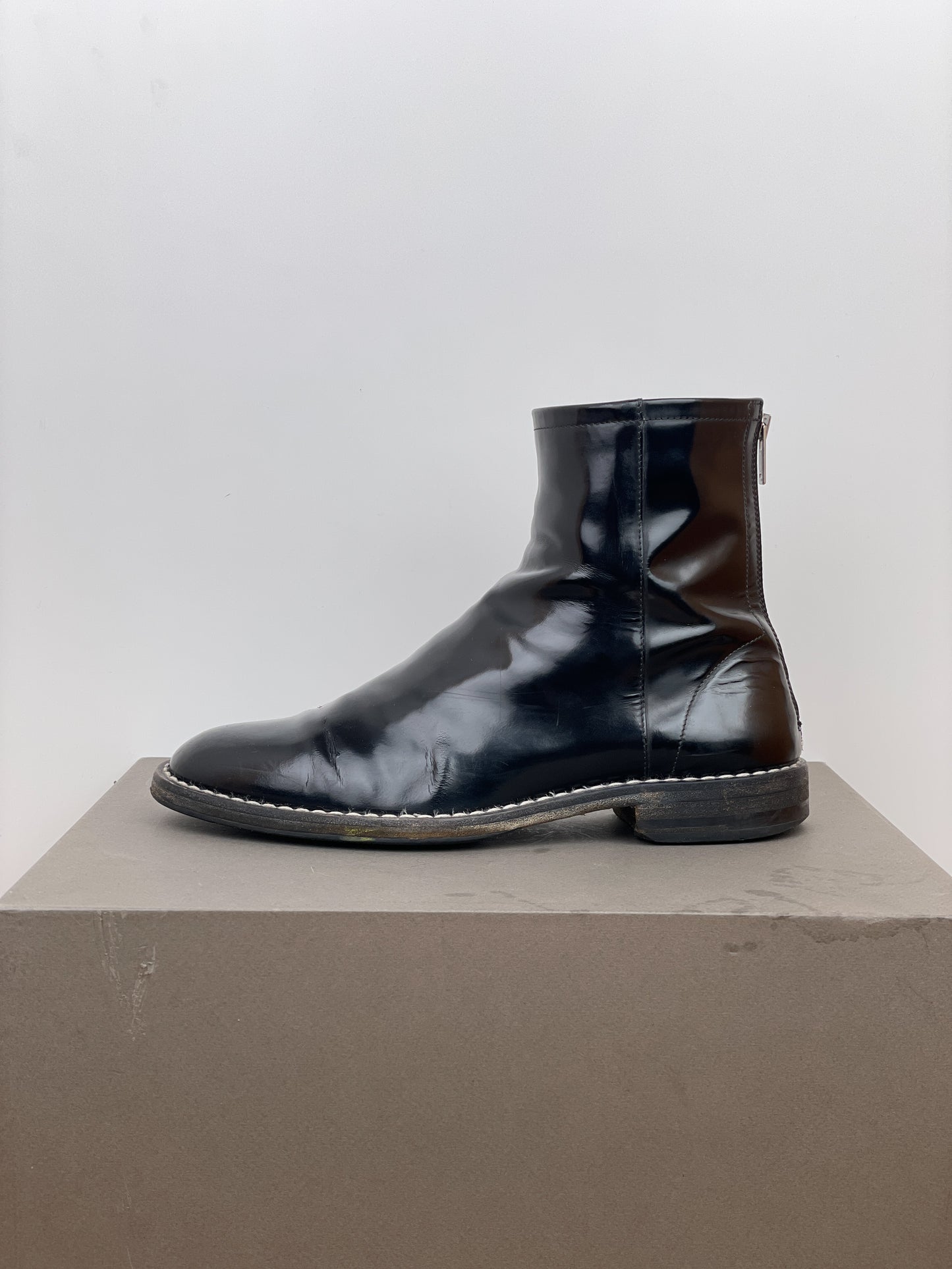 Maison Margiela Patent Leather Backzip Biker Boots