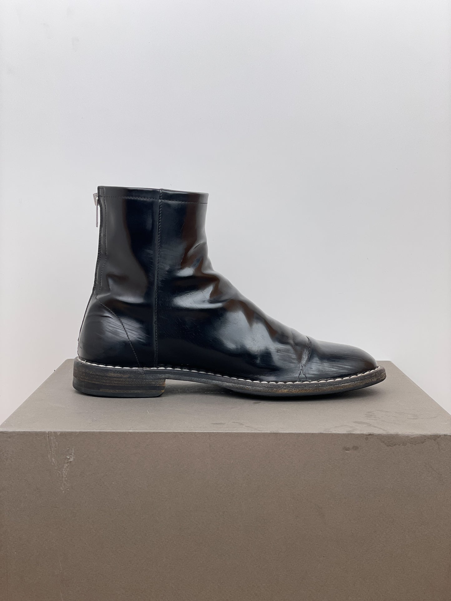 Maison Margiela Patent Leather Backzip Biker Boots
