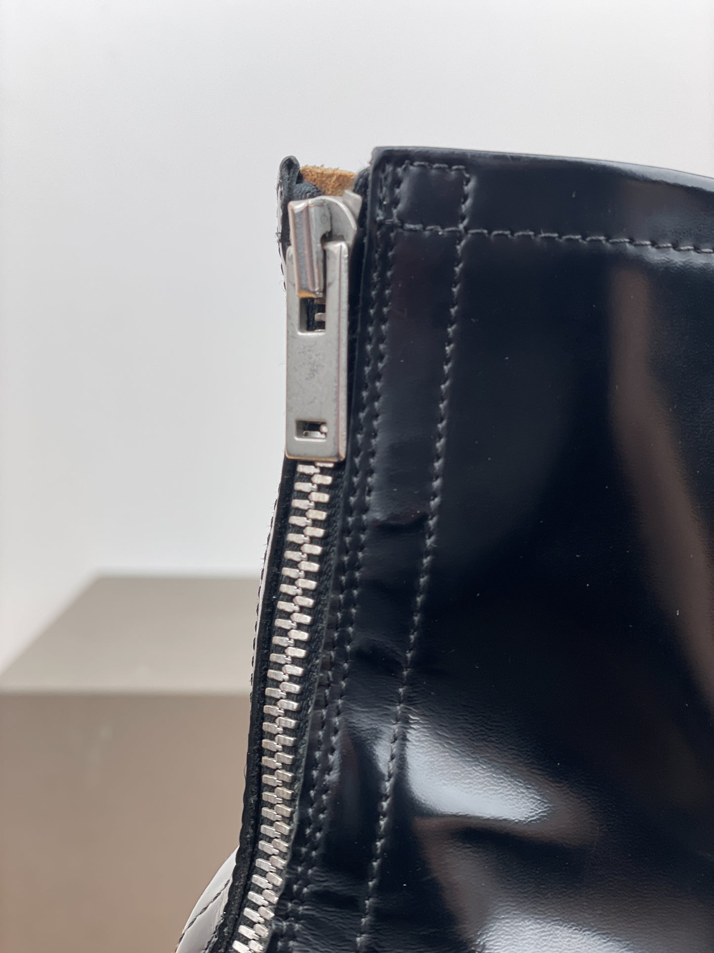 Maison Margiela Patent Leather Backzip Biker Boots