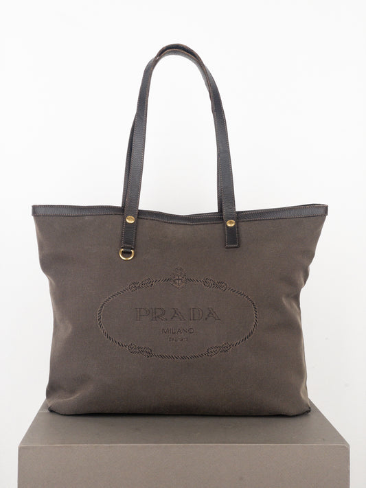 Prada 2000s Jacquard Canvas Shopper Tote Handbag