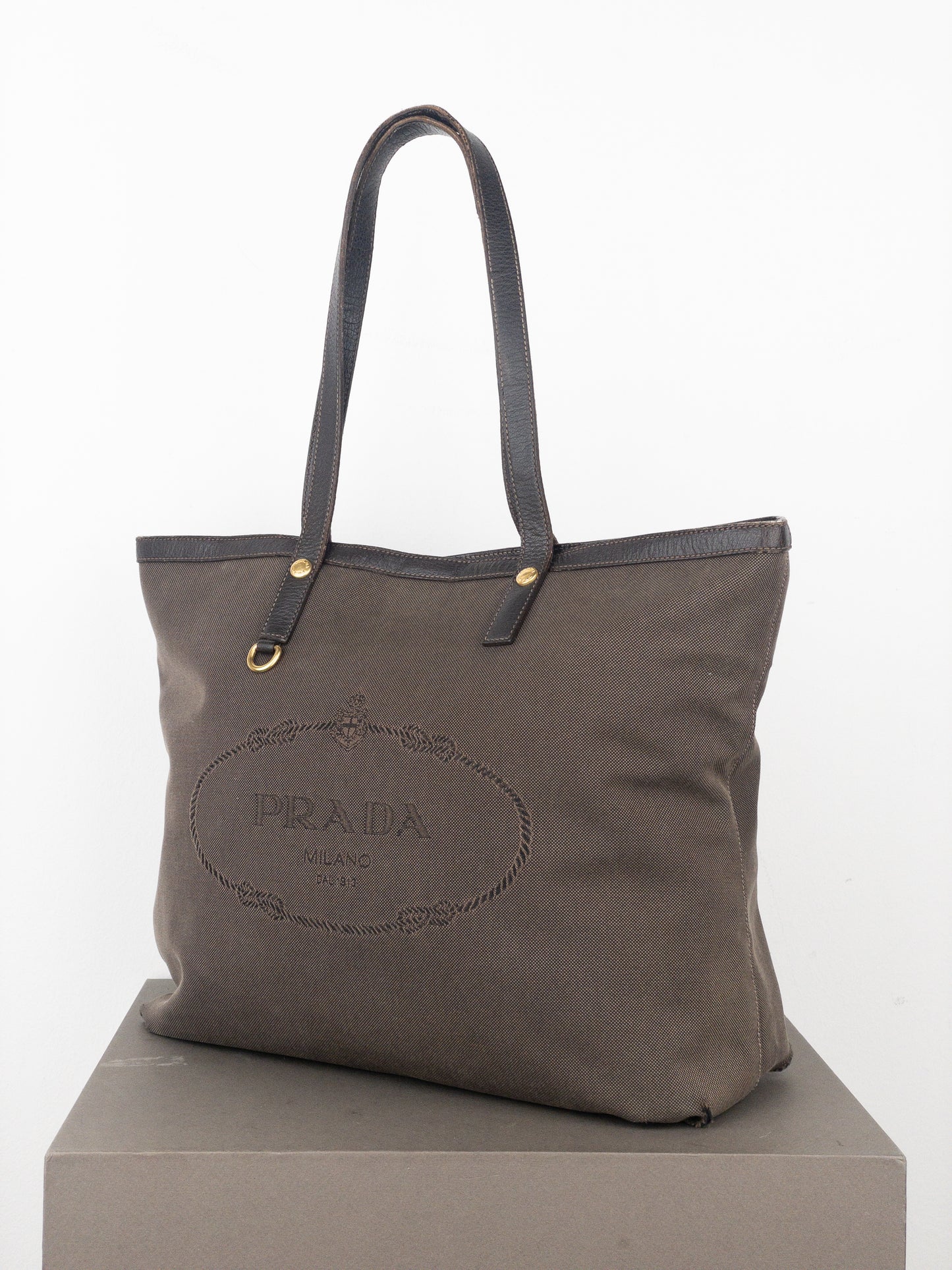 Prada 2000s Jacquard Canvas Shopper Tote Handbag