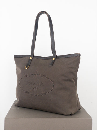 Prada 2000s Jacquard Canvas Shopper Tote Handbag