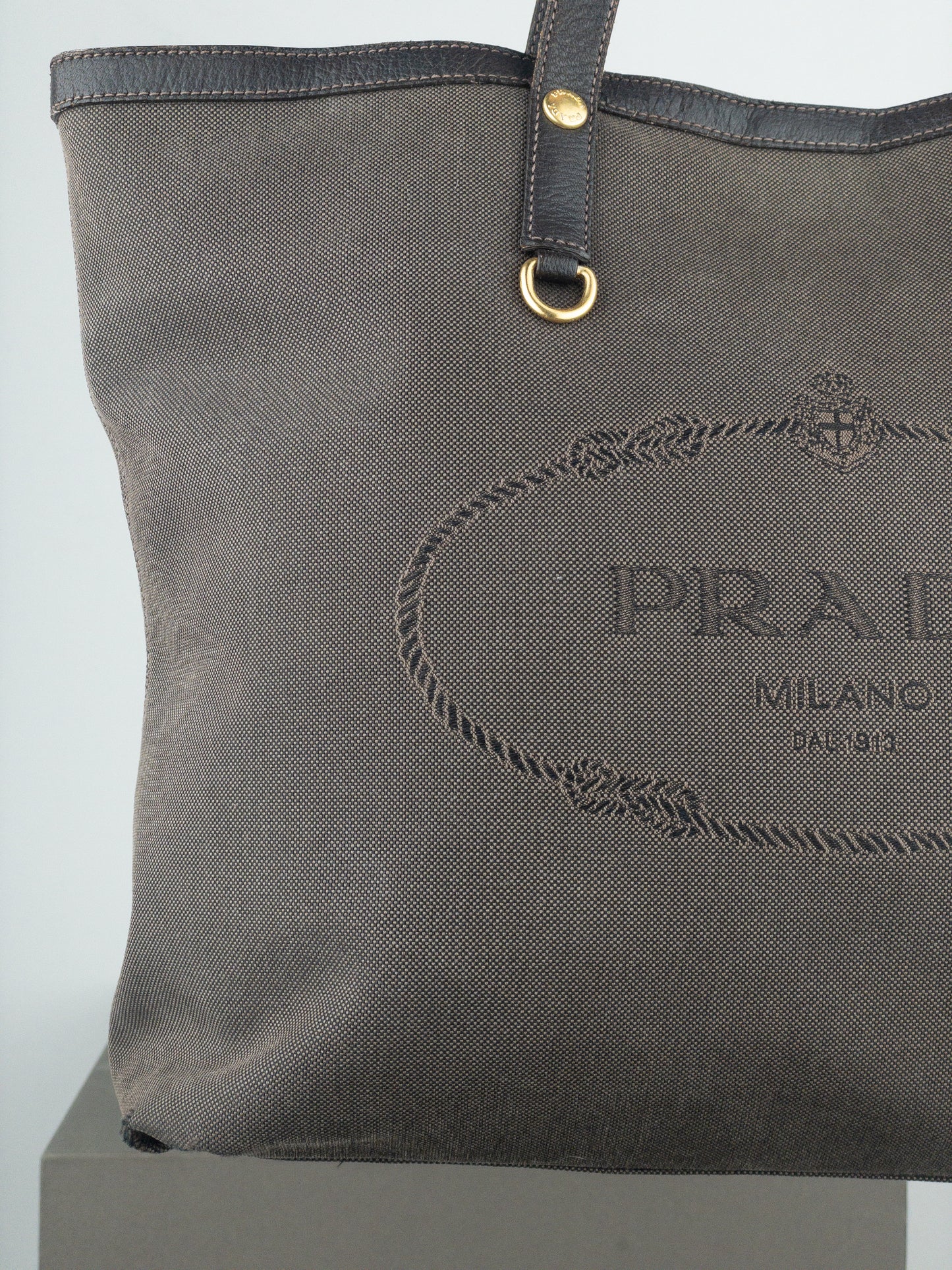 Prada 2000s Jacquard Canvas Shopper Tote Handbag