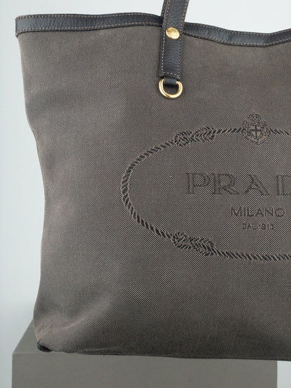 Prada 2000s Jacquard Canvas Shopper Tote Handbag
