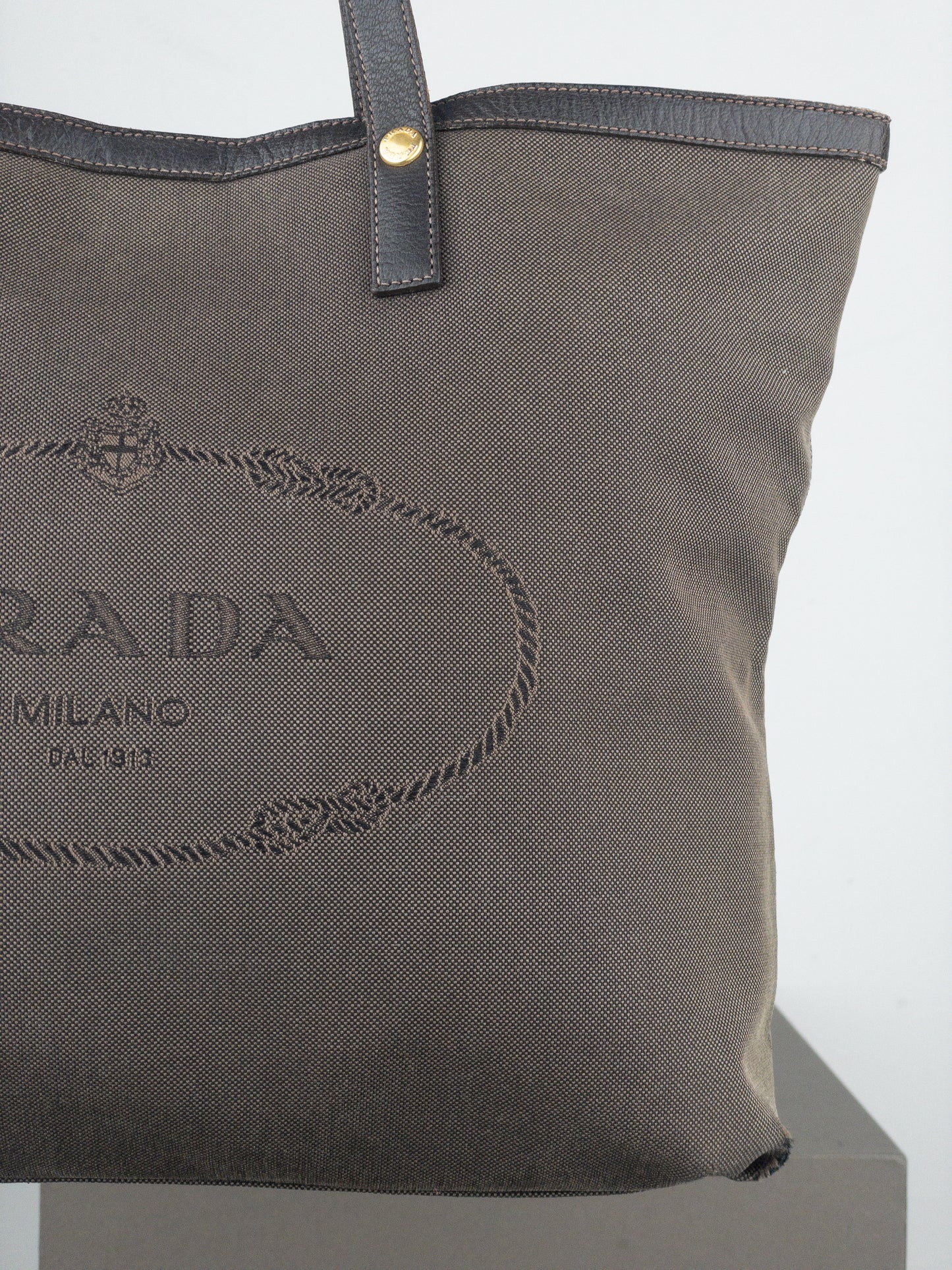 Prada 2000s Jacquard Canvas Shopper Tote Handbag