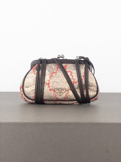 Prada SS02 Gold-Colored Silk Brocade Mini Clasp Pochette Crossbody Bag
