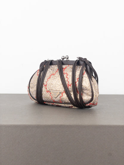 Prada SS02 Gold-Colored Silk Brocade Mini Clasp Pochette Crossbody Bag