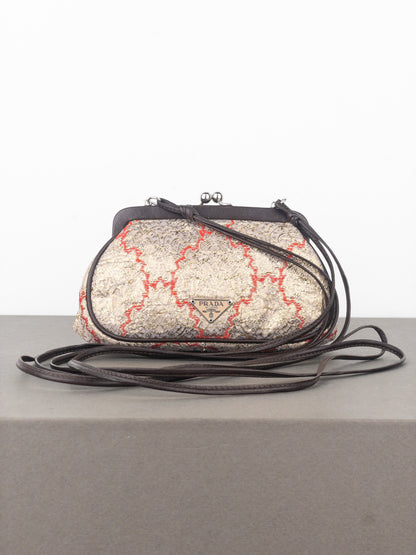 Prada SS02 Gold-Colored Silk Brocade Mini Clasp Pochette Crossbody Bag