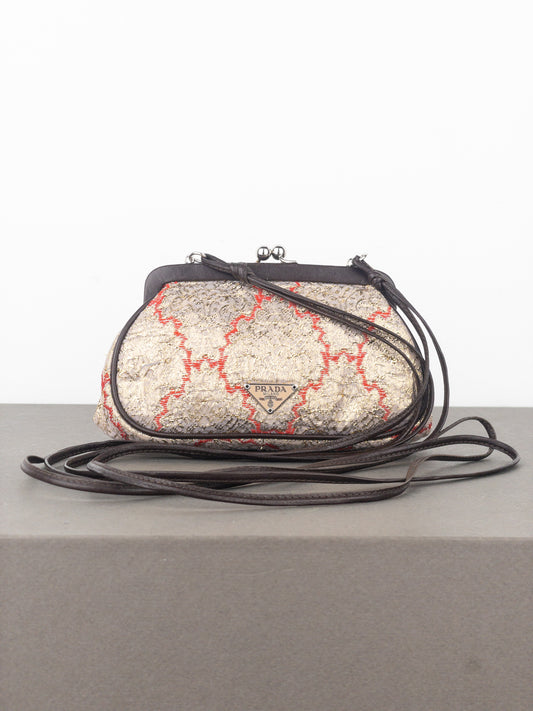 Prada SS02 Gold-Colored Silk Brocade Mini Clasp Pochette Crossbody Bag