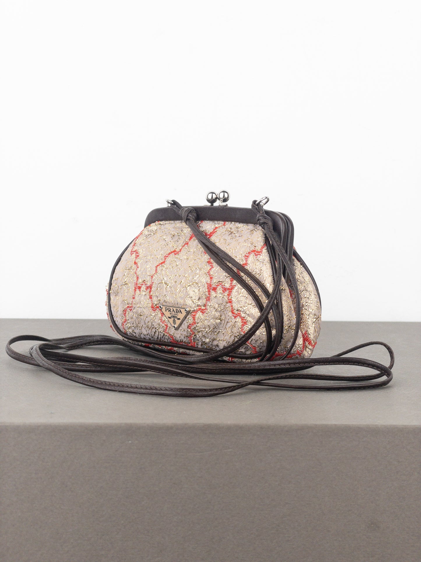 Prada SS02 Gold-Colored Silk Brocade Mini Clasp Pochette Crossbody Bag