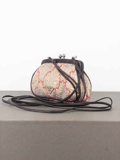 Prada SS02 Gold-Colored Silk Brocade Mini Clasp Pochette Crossbody Bag