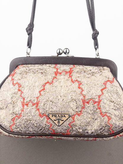 Prada SS02 Gold-Colored Silk Brocade Mini Clasp Pochette Crossbody Bag