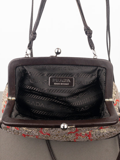 Prada SS02 Gold-Colored Silk Brocade Mini Clasp Pochette Crossbody Bag