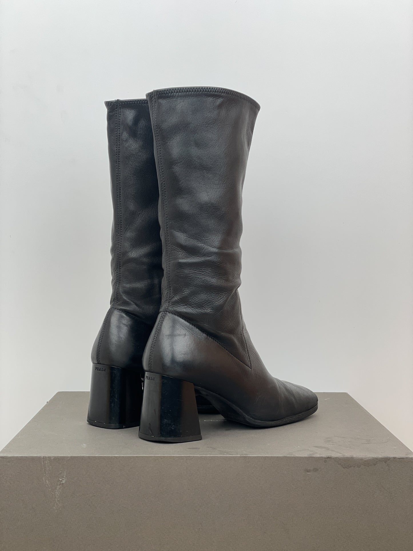 Prada AW99 Square-Toe Sculptural Heel Boots