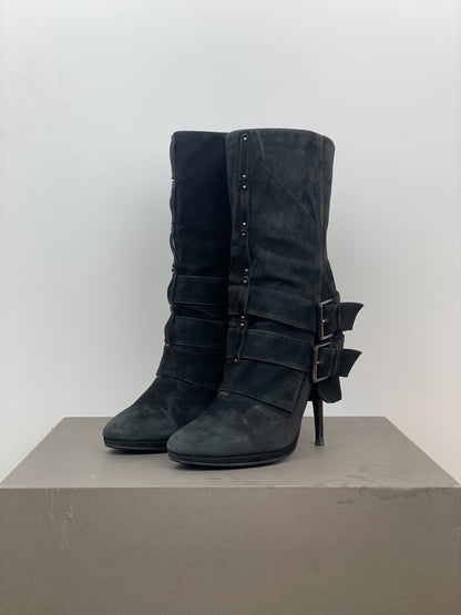 Balmain x Guiseppe Zanotti Buckle Double Strap Ankle Heel Boots
