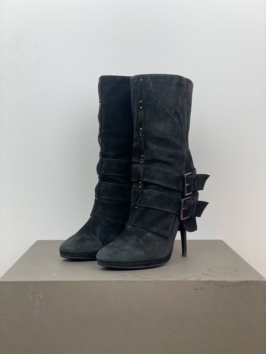 Balmain x Guiseppe Zanotti Buckle Double Strap Ankle Heel Boots