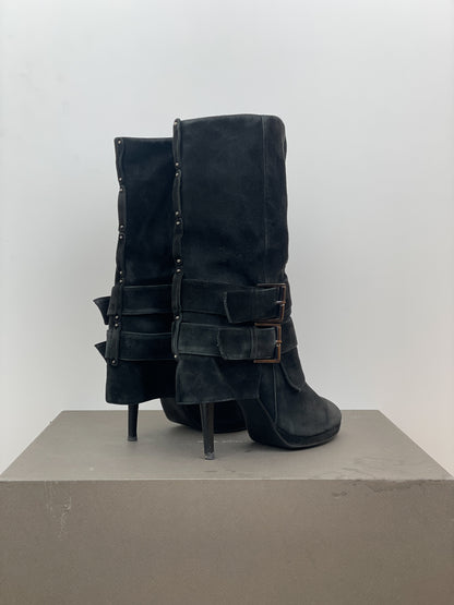 Balmain x Guiseppe Zanotti Buckle Double Strap Ankle Heel Boots