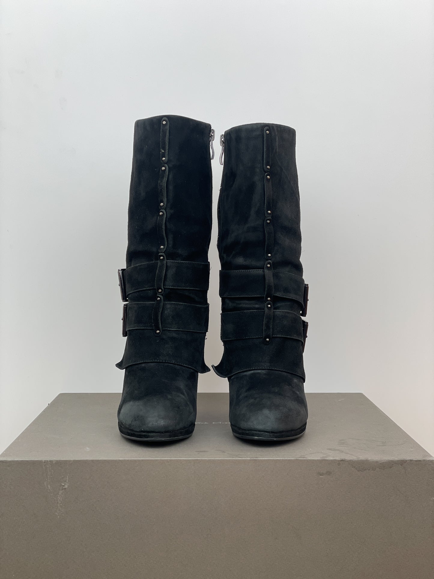 Balmain x Guiseppe Zanotti Buckle Double Strap Ankle Heel Boots