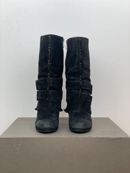 Balmain x Guiseppe Zanotti Buckle Double Strap Ankle Heel Boots
