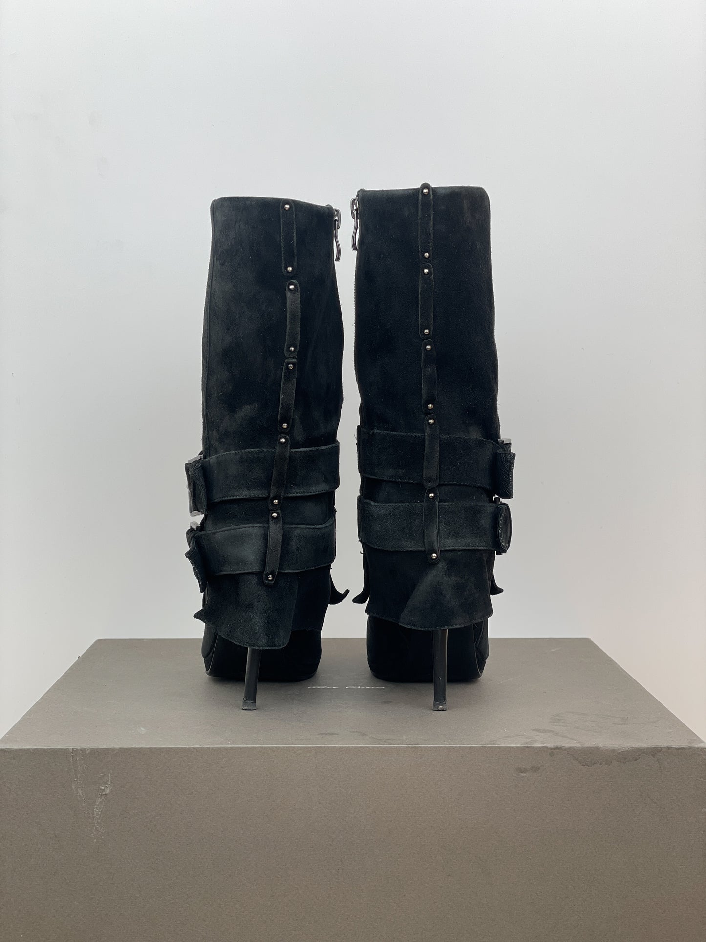 Balmain x Guiseppe Zanotti Buckle Double Strap Ankle Heel Boots