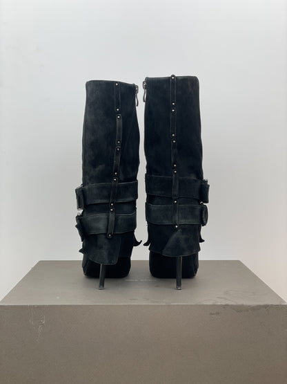 Balmain x Guiseppe Zanotti Buckle Double Strap Ankle Heel Boots