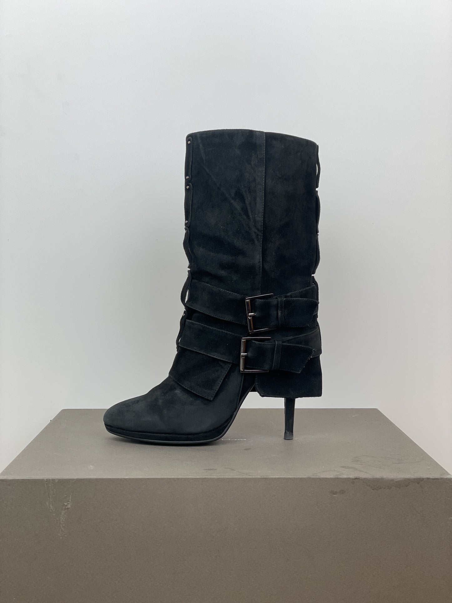 Balmain x Guiseppe Zanotti Buckle Double Strap Ankle Heel Boots