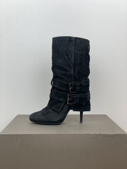 Balmain x Guiseppe Zanotti Buckle Double Strap Ankle Heel Boots