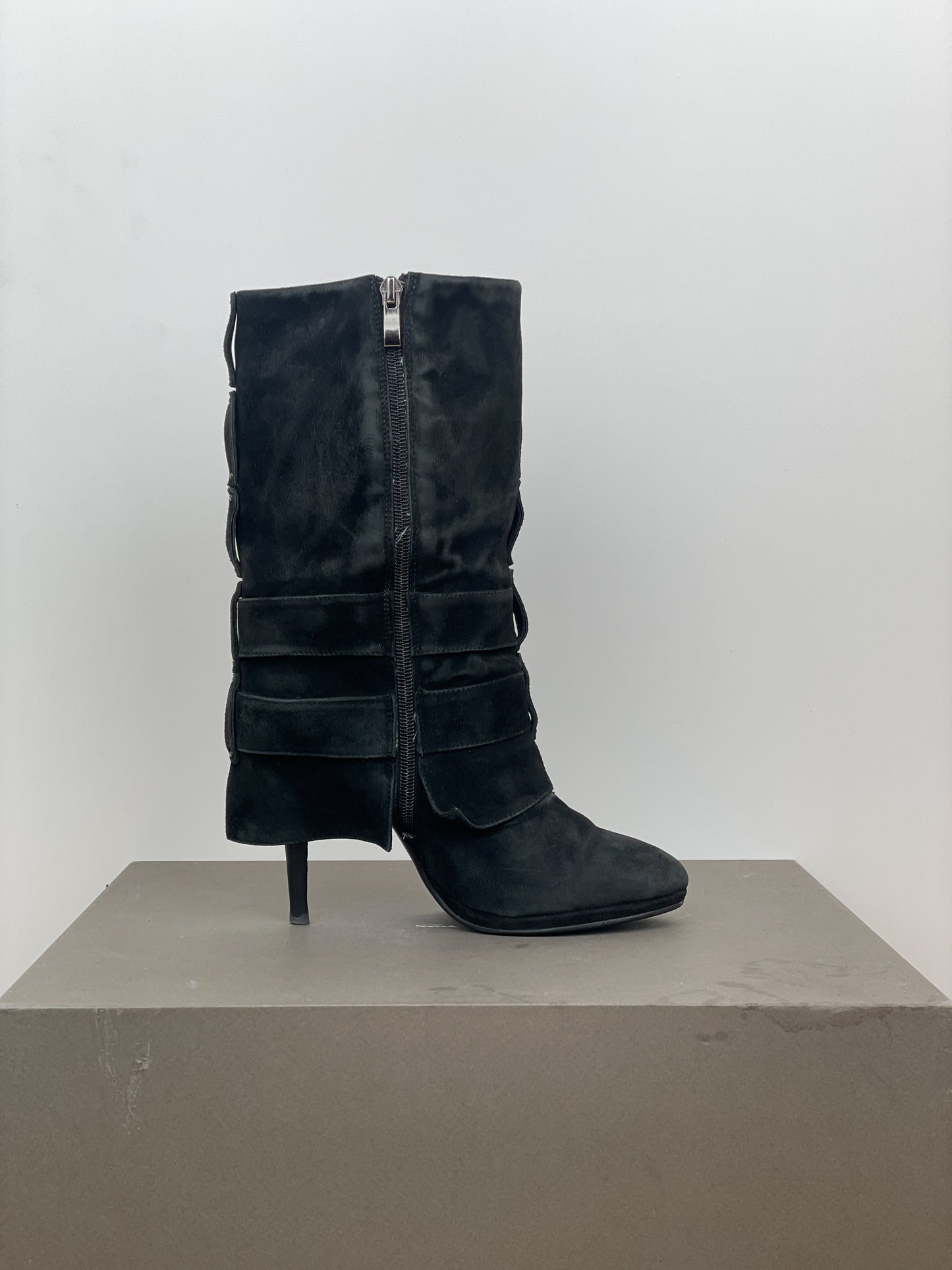 Balmain x Guiseppe Zanotti Buckle Double Strap Ankle Heel Boots
