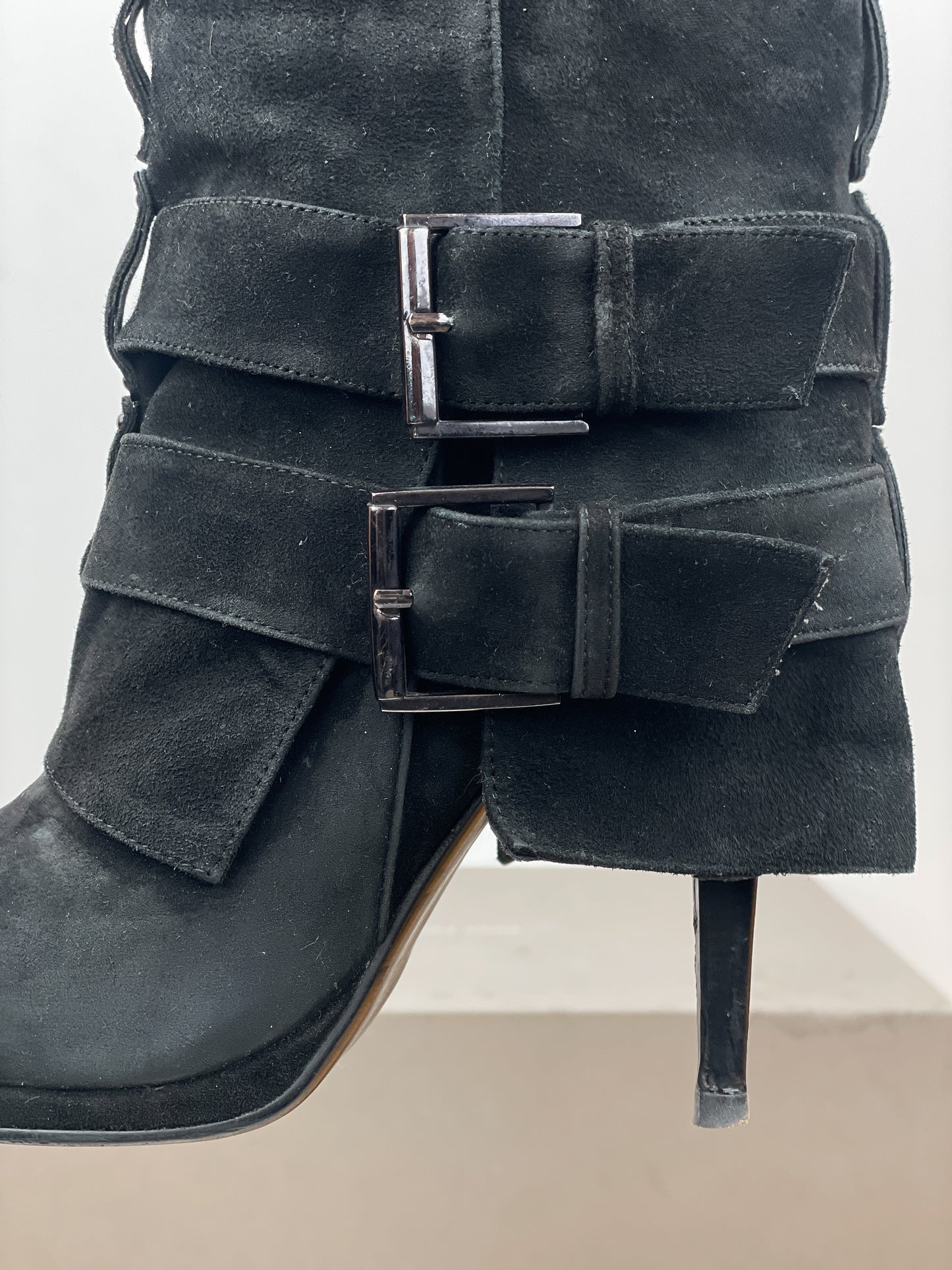 Balmain x Guiseppe Zanotti Buckle Double Strap Ankle Heel Boots
