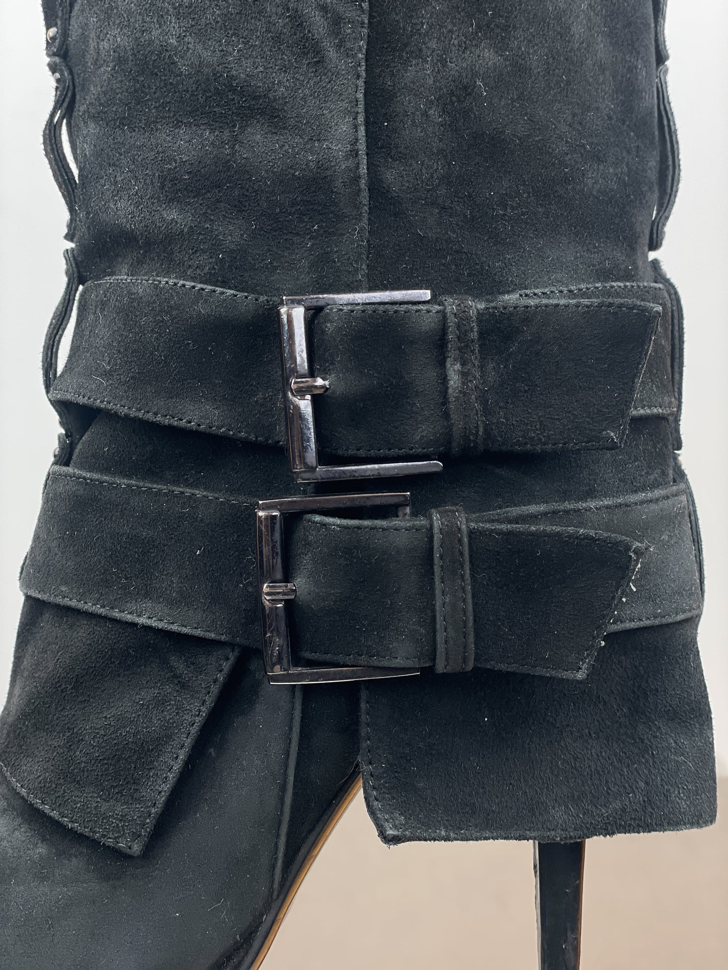 Balmain x Guiseppe Zanotti Buckle Double Strap Ankle Heel Boots