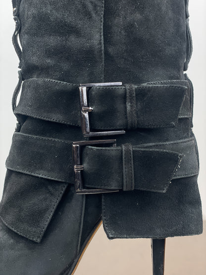Balmain x Guiseppe Zanotti Buckle Double Strap Ankle Heel Boots