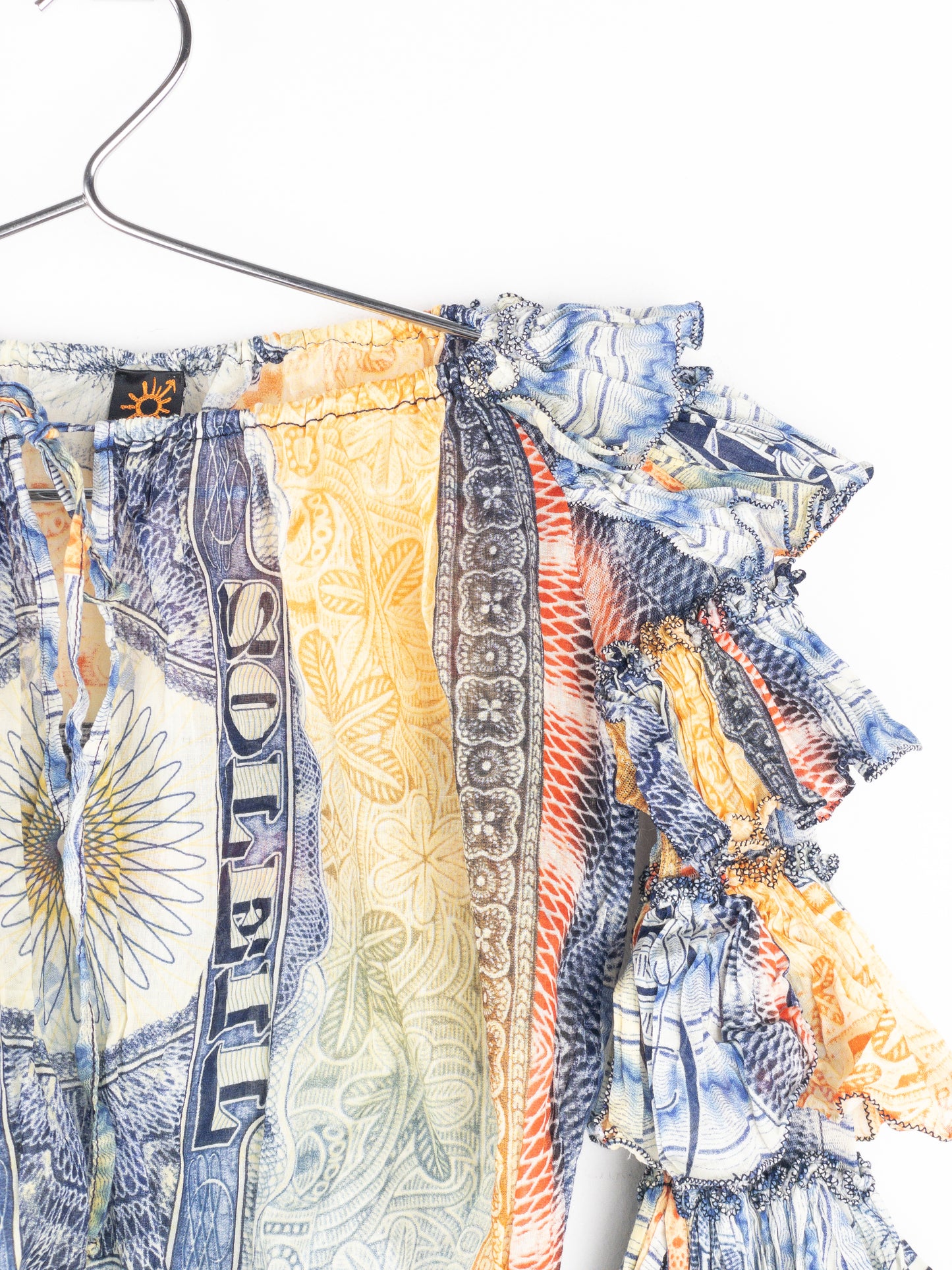 Jean Paul Gaultier SS94 Bank Note Money Print Ruffle Chiffon Longsleeve Crop Top