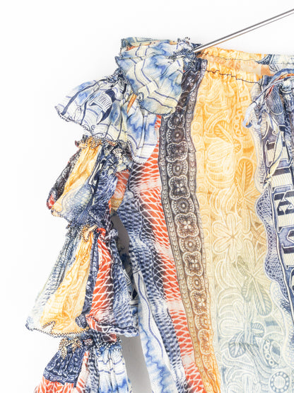 Jean Paul Gaultier SS94 Bank Note Money Print Ruffle Chiffon Longsleeve Crop Top