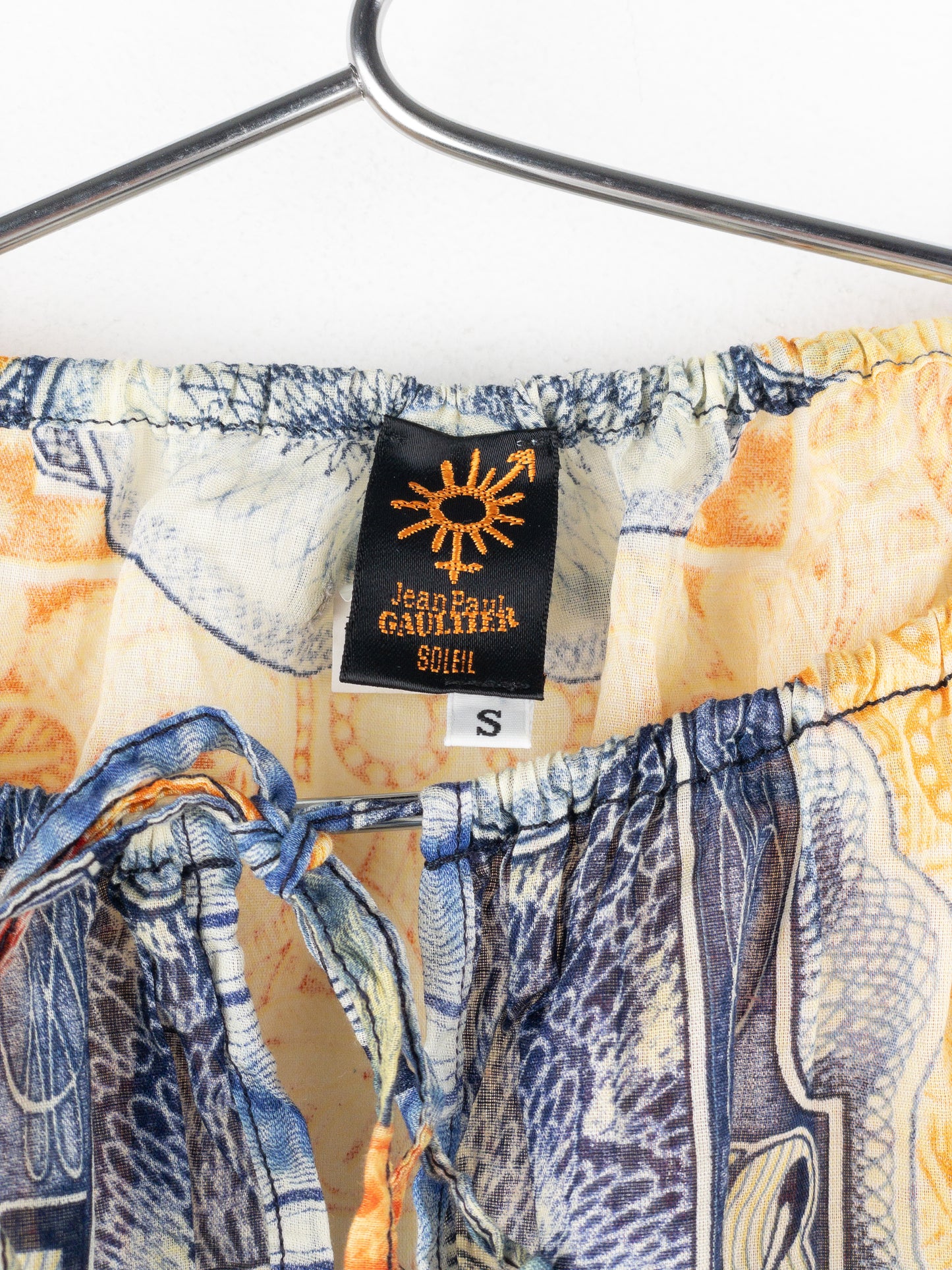 Jean Paul Gaultier SS94 Bank Note Money Print Ruffle Chiffon Longsleeve Crop Top