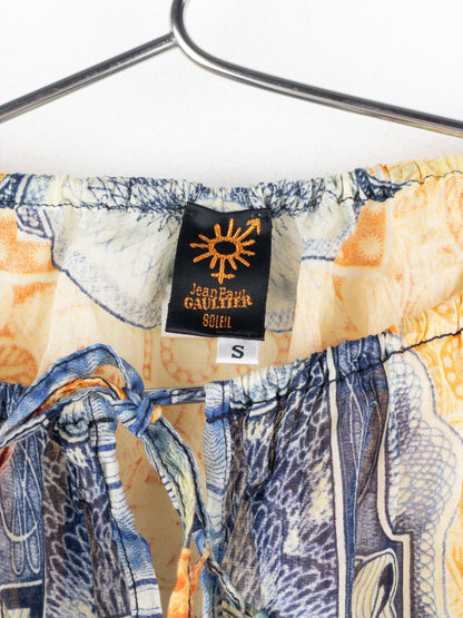 Jean Paul Gaultier SS94 Bank Note Money Print Ruffle Chiffon Longsleeve Crop Top