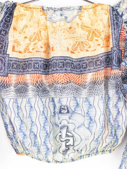 Jean Paul Gaultier SS94 Bank Note Money Print Ruffle Chiffon Longsleeve Crop Top