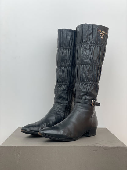 Prada 2000s Knee-High Ruffle Heel Boots