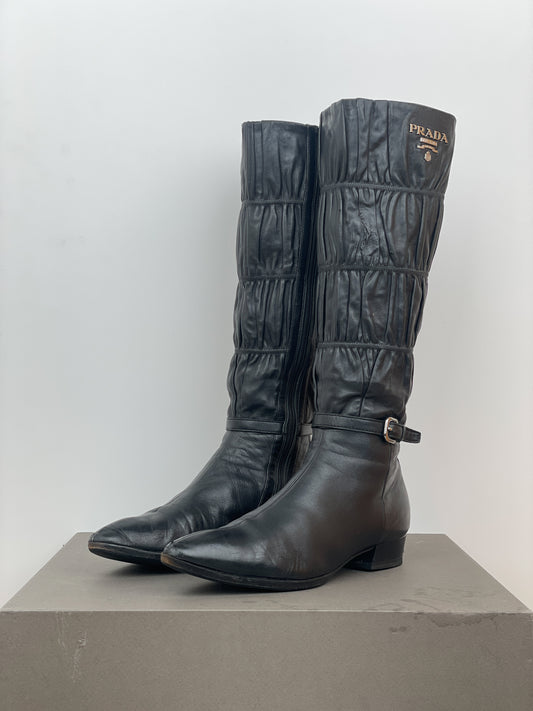 Prada 2000s Knee-High Ruffle Heel Boots
