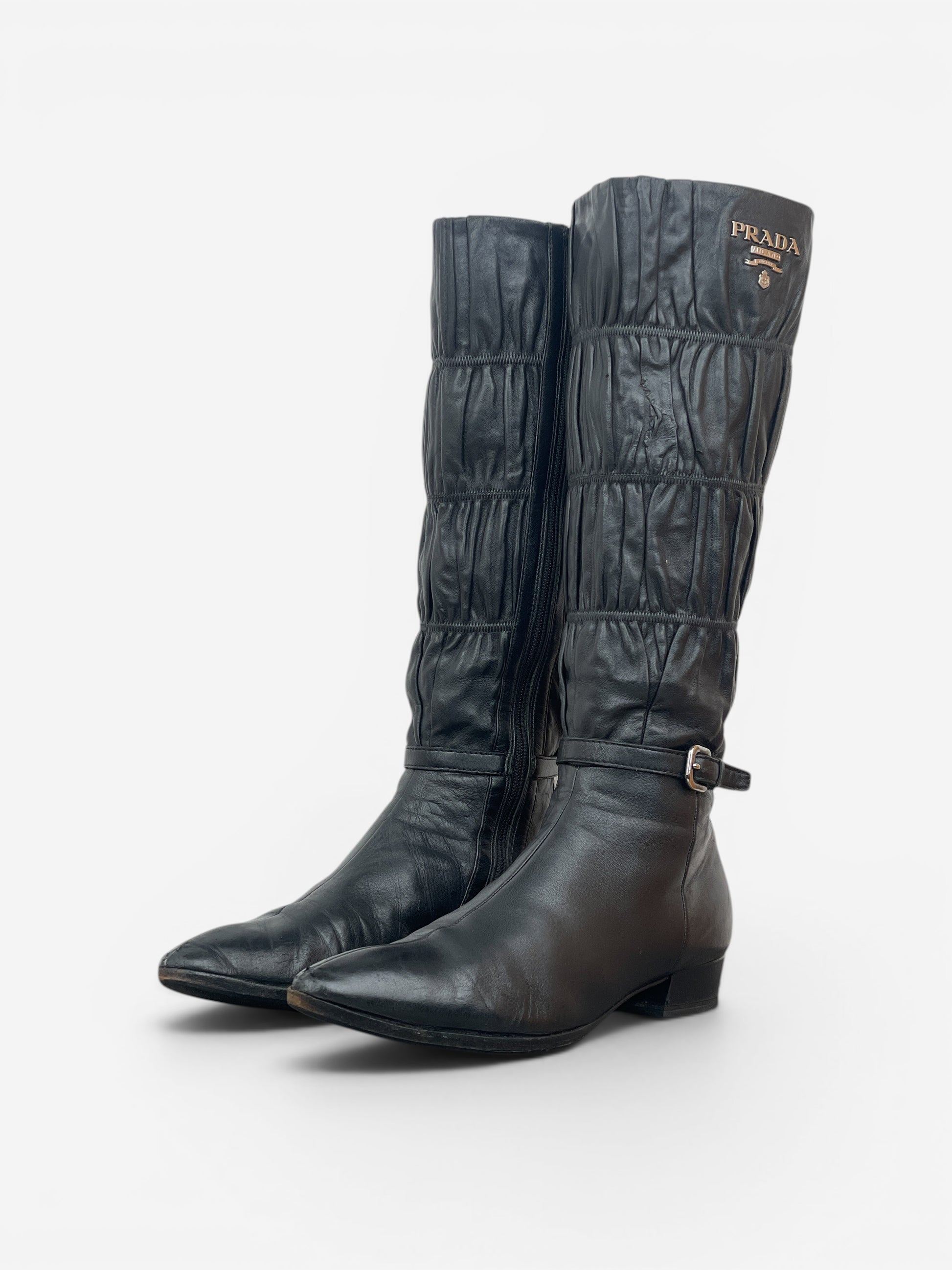 Prada 2000s Knee-High Ruffle Heel Boots