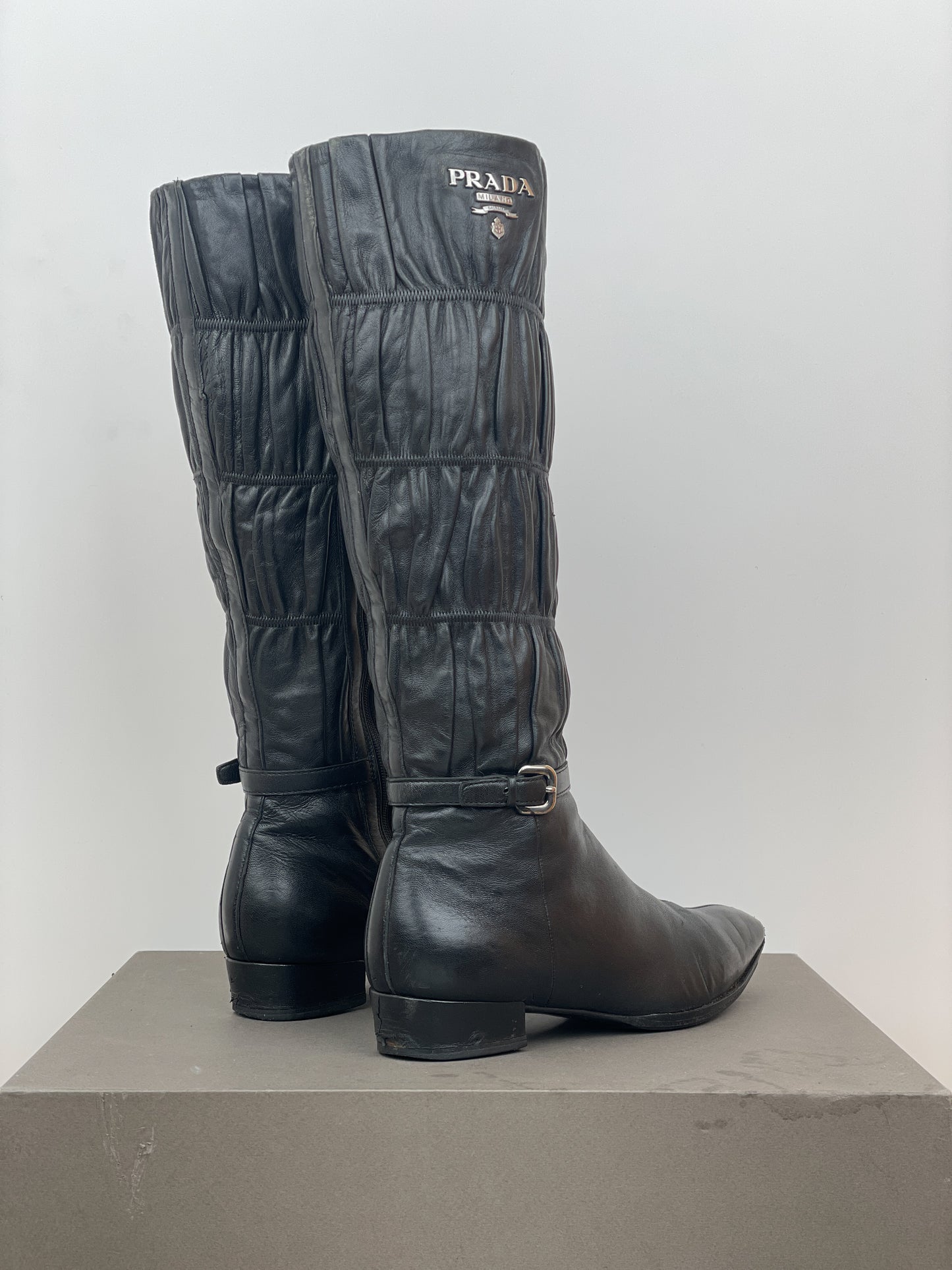 Prada 2000s Knee-High Ruffle Heel Boots