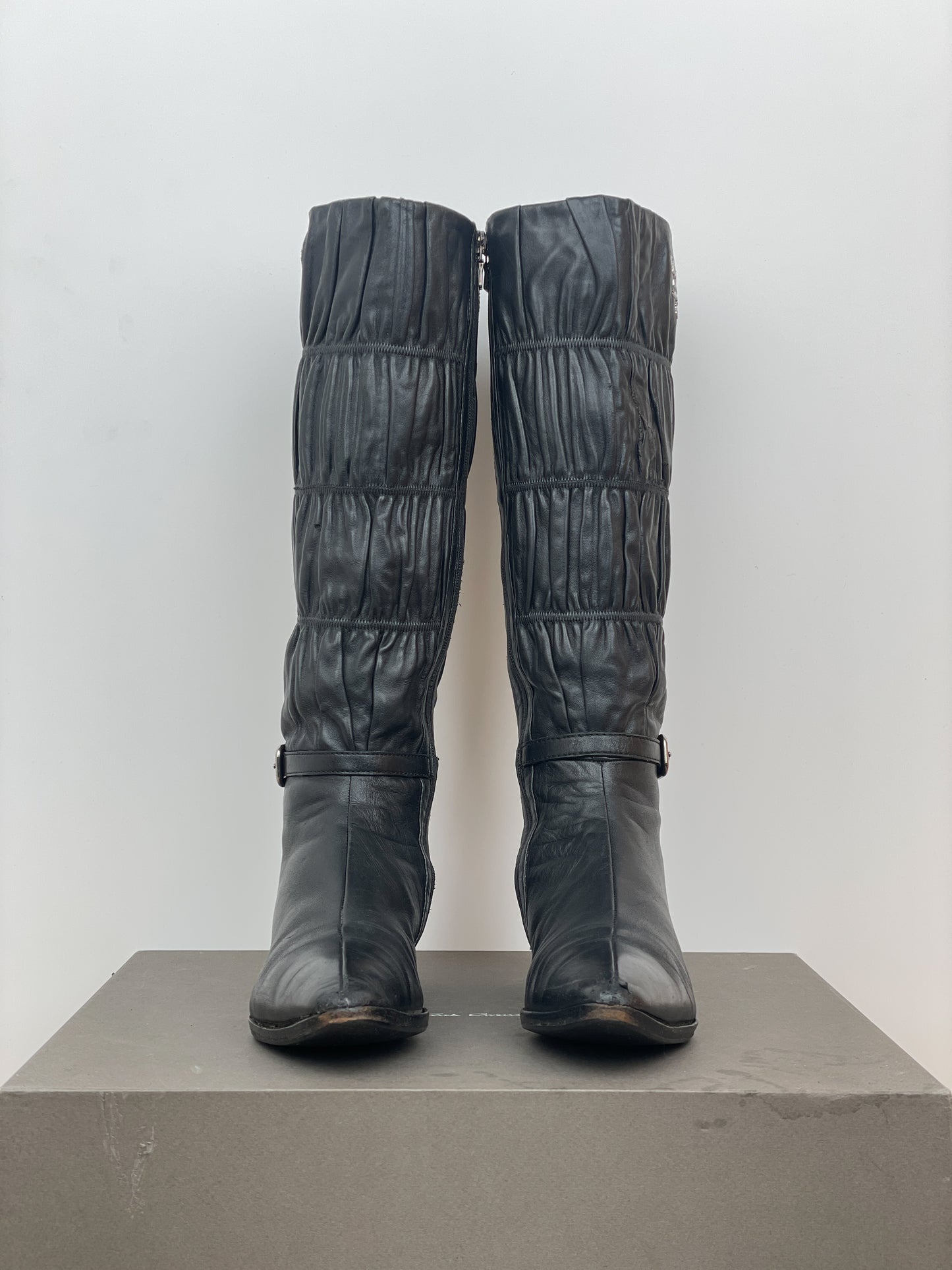 Prada 2000s Knee-High Ruffle Heel Boots