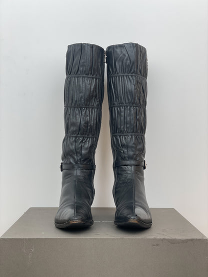 Prada 2000s Knee-High Ruffle Heel Boots