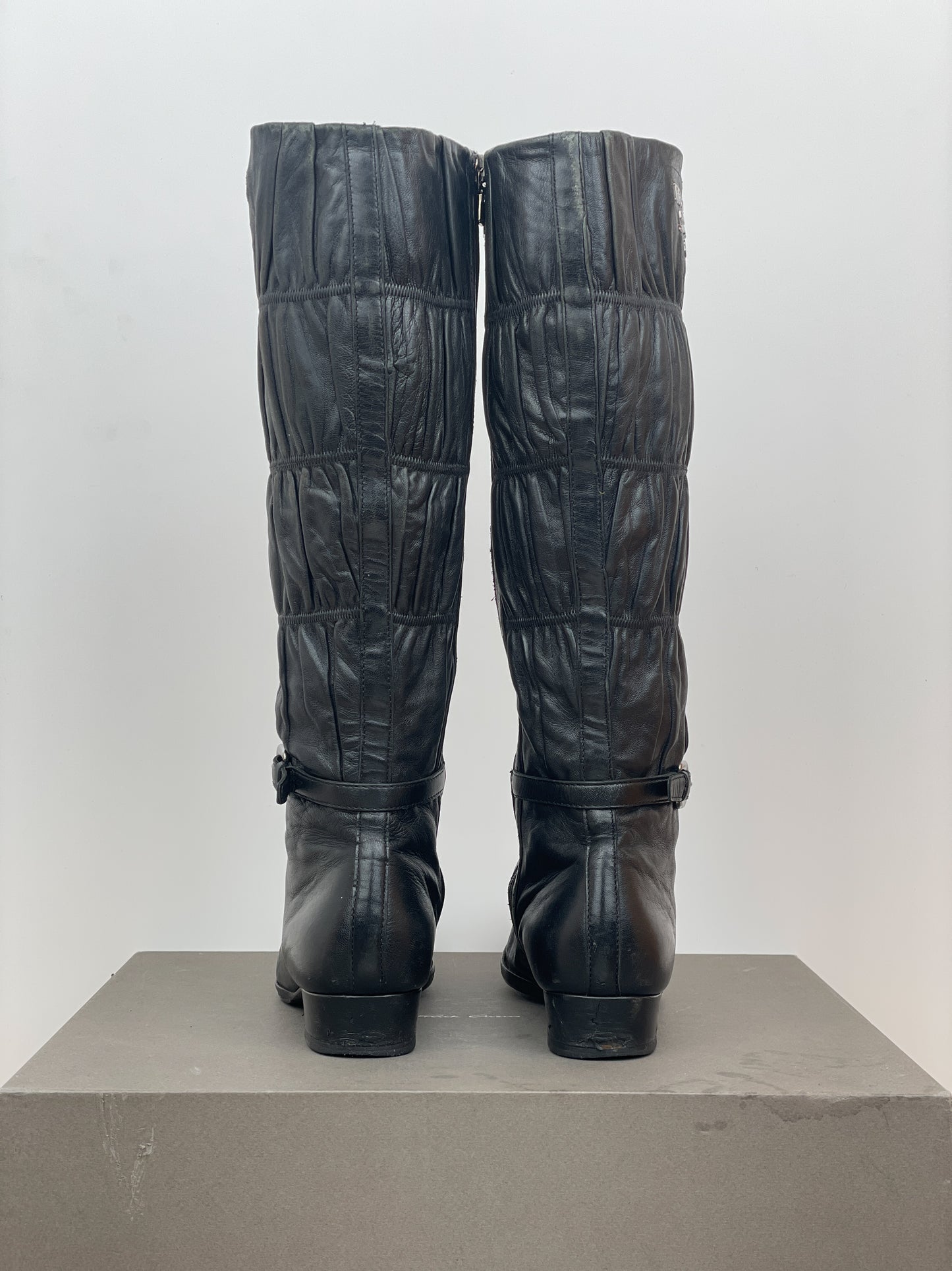 Prada 2000s Knee-High Ruffle Heel Boots