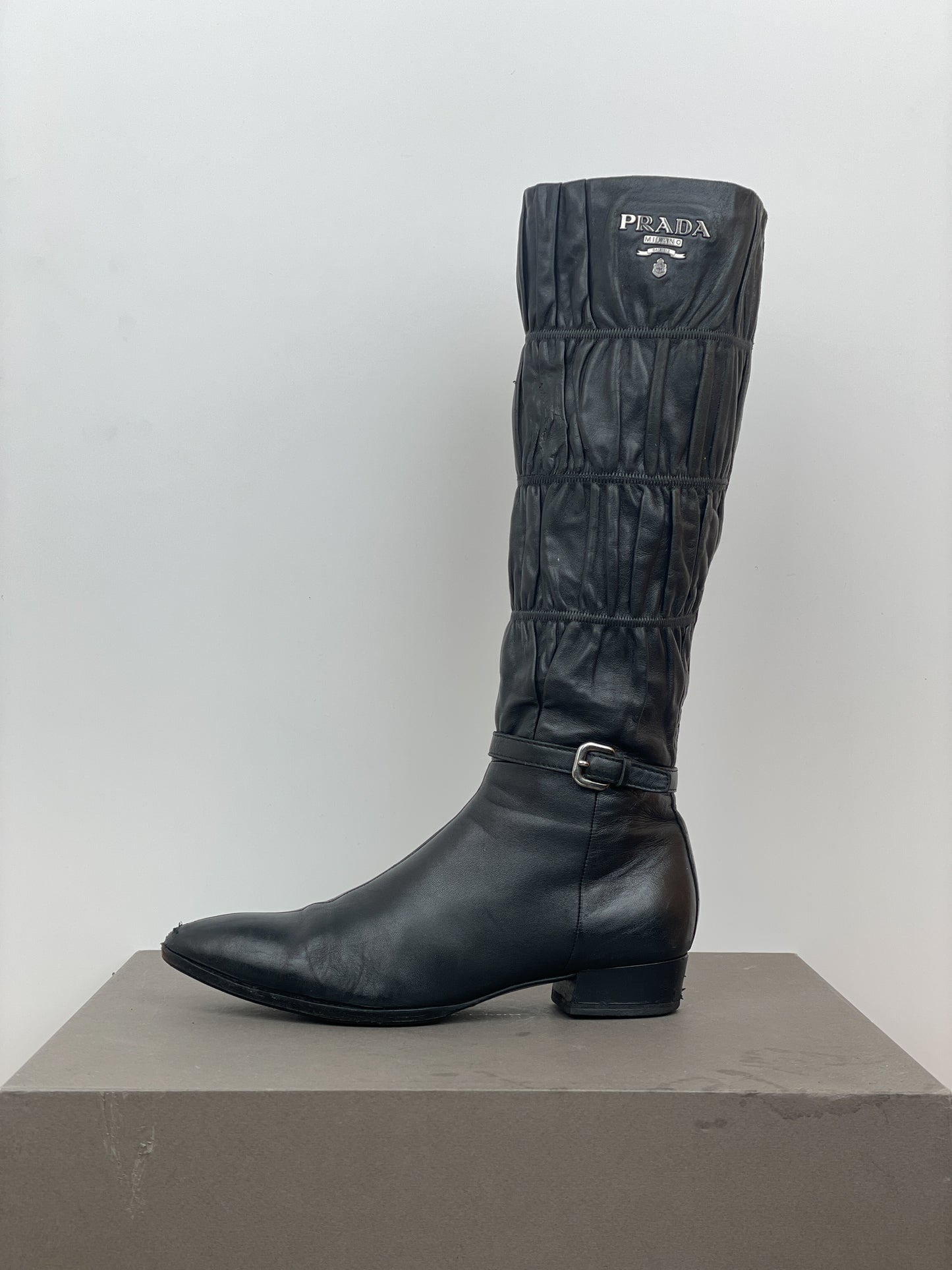 Prada 2000s Knee-High Ruffle Heel Boots