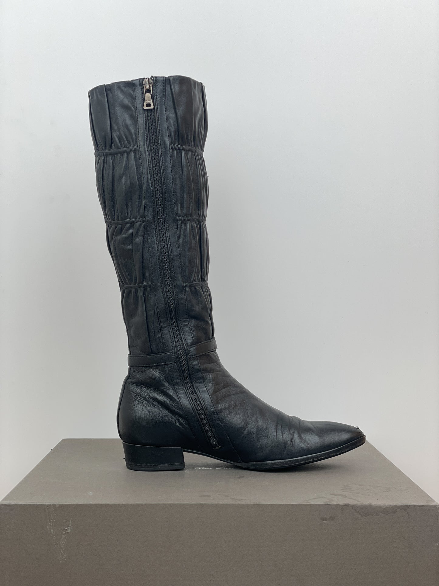 Prada 2000s Knee-High Ruffle Heel Boots