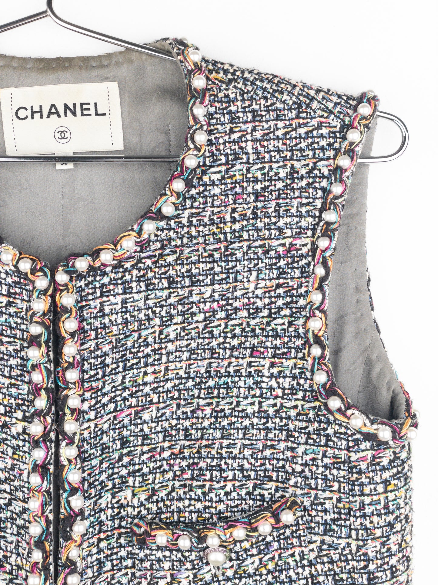 Chanel by Karl Lagerfeld SS17 Pearl Trim Tweed Vest